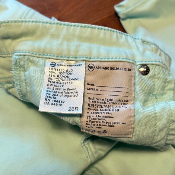 AG The Stilt Cigarette Leg x Calypso St. Barth Light Mint Green 26 Regular - Picture 2 of 8